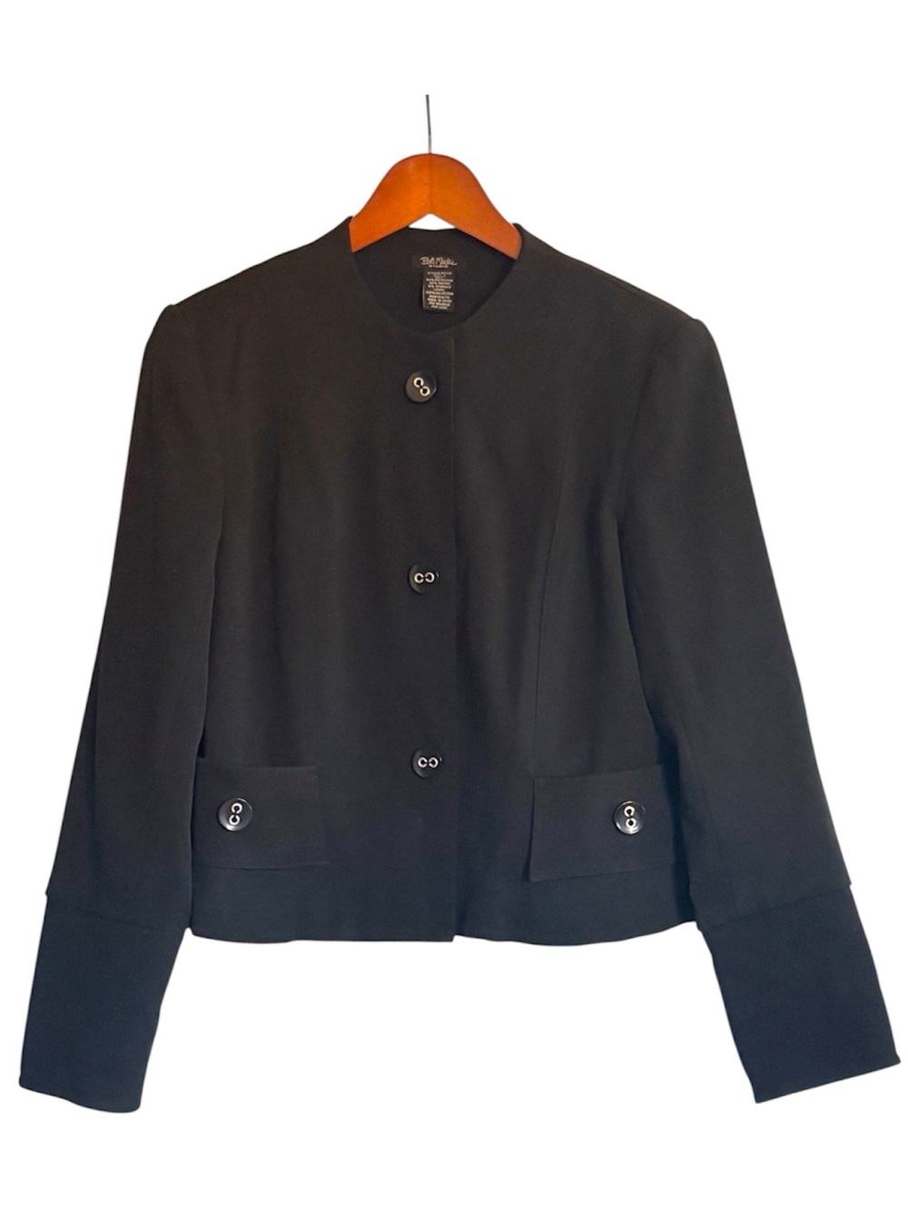 Bob Mackie Studio Black Collarless Tailored Vintage Button Front Blazer Size 6